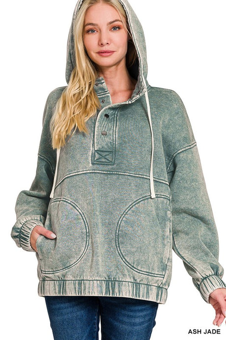 Acid Wash Fleece Pocket Oversized Hoodie