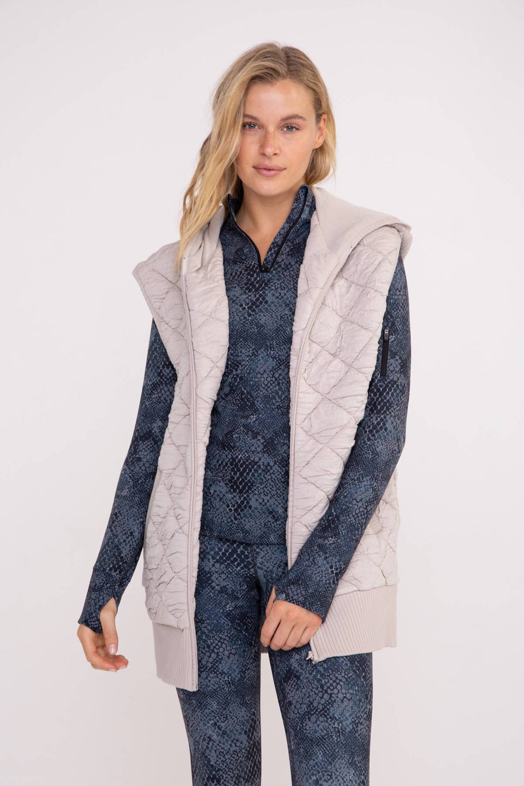Oversized Quilted Fleece Vest with Hood