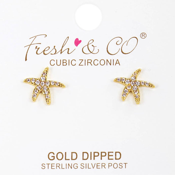 CZ Gold-Dipped Rhinestone Starfish Earring